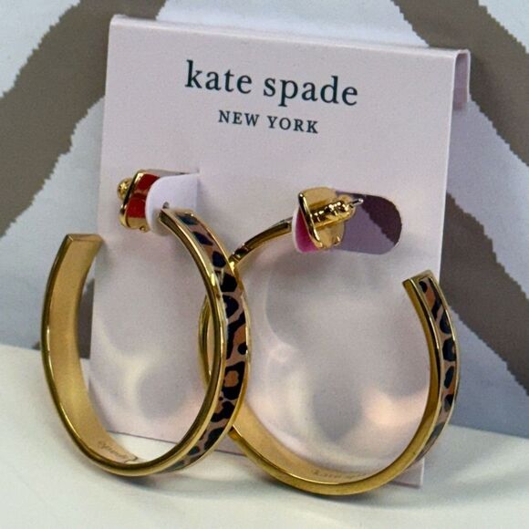 NWT Kate Spade Leopard Gold Hoops - Picture 4 of 7